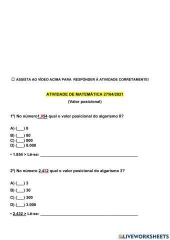 Atividade de Matemática - 27de Abril