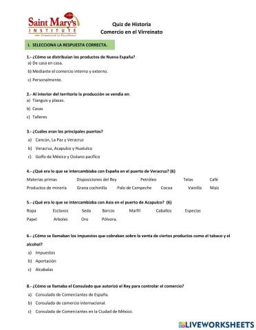 Quiz comercio e iglesia novohispana