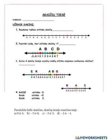 6 klasė Skaičių tiesė, neigiami skaičiai