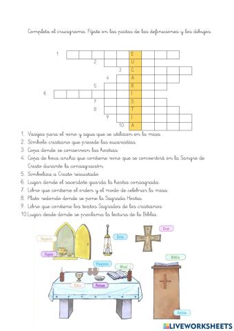 LA EUCARISTÍA CRUCIGRAMA