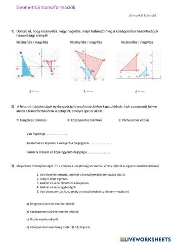 Geometriai transzformációk, hasonlóság