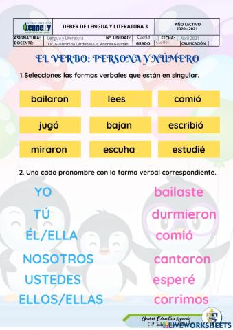 Número y persona del verbo