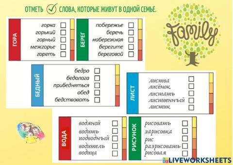 Семейства слов. Родственные слова