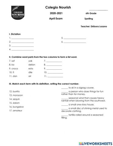 April Spelling Exam