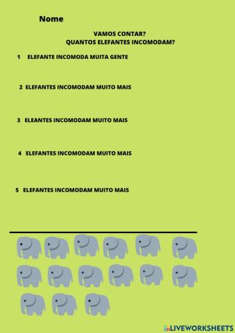 Arraste os elefantes até a quantidade da frase