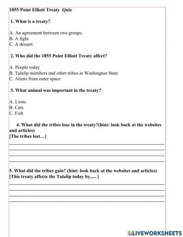 1855 Point Elliott Treaty Quiz 