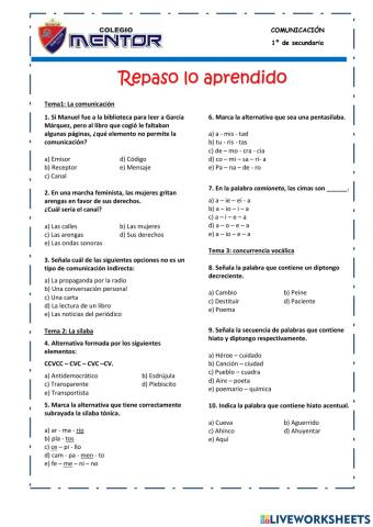 Repaso lo aprendido-1º secundaria