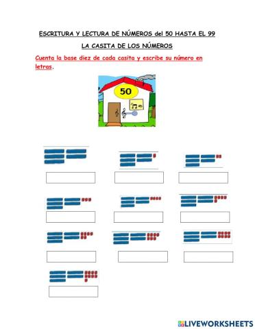 Escritura y lectura de numeros del 50 al 99