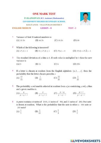 Class 10 Maths English Medium Lesson8 Test 2