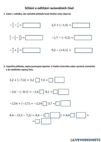 Sčítání a odčítání racionálních čísel