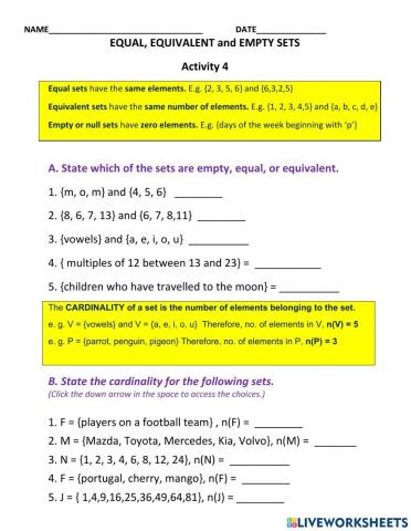 Empty, Equivalent and Equal Sets