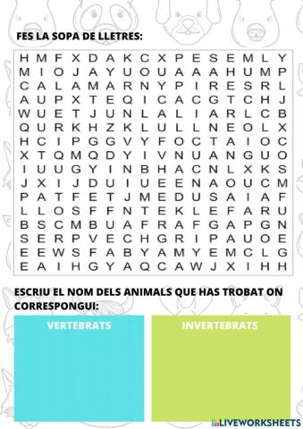 Sopa de lletres d'animals