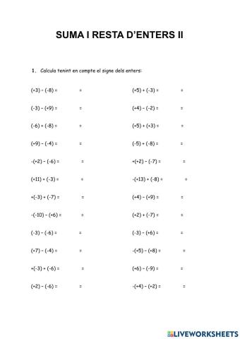Suma i resta de nombres enters II