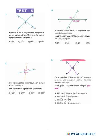 6. sinif açilar test-5