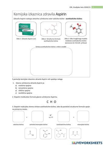 Kemijska izkaznica zdravila aspirin