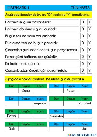 Takvim bilgisi-Gün-Hafta