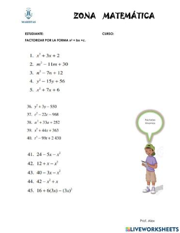 Trinimio de la forma x2+bx+c