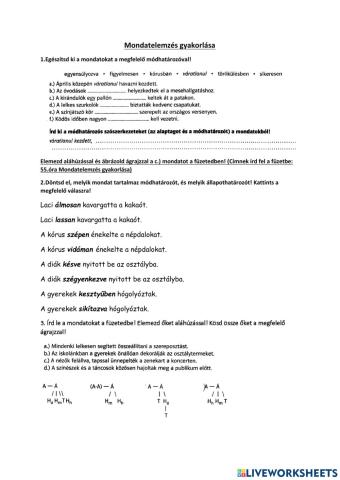 Mondatelemzés gyakorlása(7.o.)