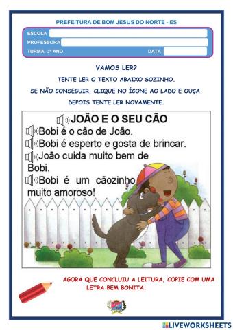 Leitura  - joão e seu cão