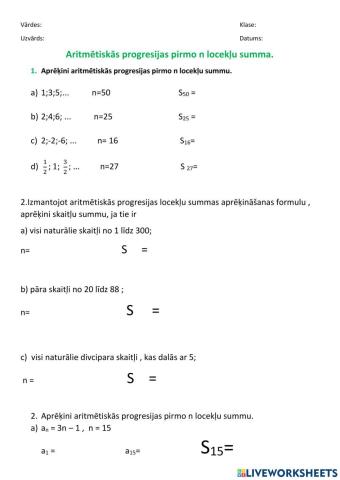 Aritmētiskās progresijas summa.