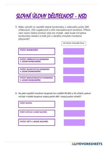Slovní úlohy dělitelnost