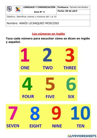 Numeros 1 al 10 en ingles