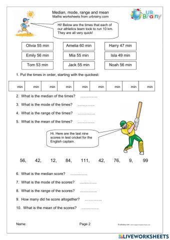 Mean Median Mode Range