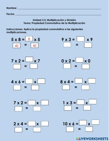 Propiedad Conmutativa de la Multiplicación