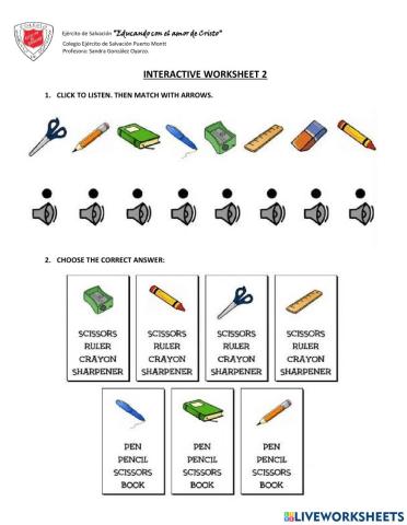 SCHOOL OBJECTS: Interactive worksheet 2