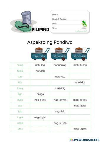 Aspekto ng Pandiwa (HuntersWoodsPH Filipino Worksheet)