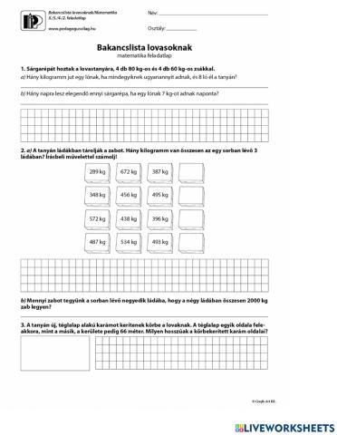 Matematika feladatlap