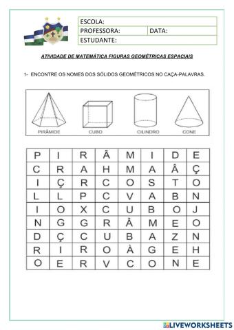 Atividades trabalhando sólidos Geométricos