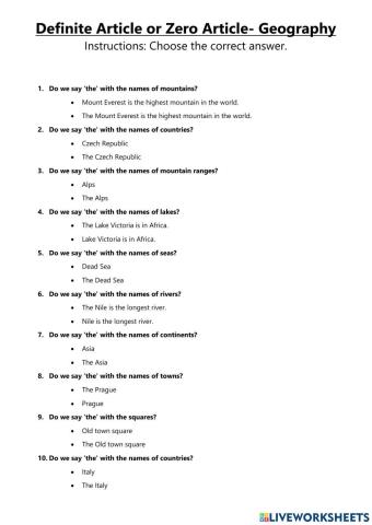 Definite or zero article with places