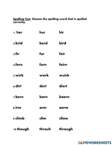 Spelling Test Unit 5 Week 2