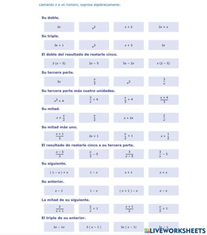 Traducción de enunciados a lenguaje algebraico