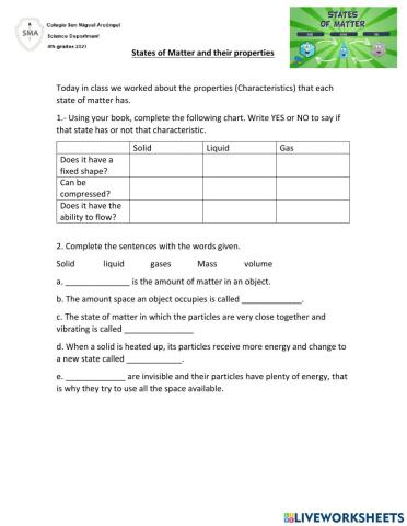 States of matter and their properties