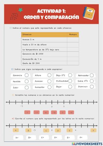 Actividad 1: Orden y comparación de números enteros