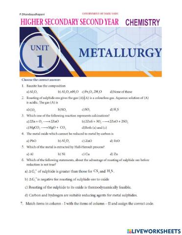 Tnscert 12th chemistry unit1 metallurgy