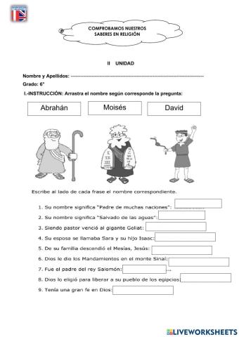 Examen Religión II Unidad 6to