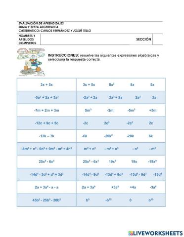 Suma y resta algebraica