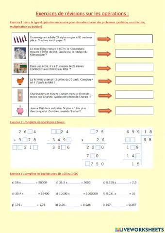 Exercices de révisions sur les opérations