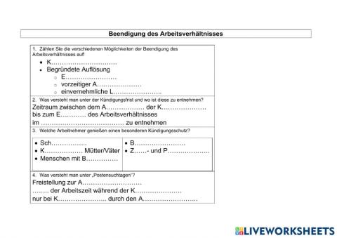 Beendigung des Arbeitsverhältnisses