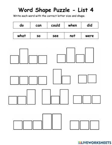 WOW - 10 Words - List 5 - Word Shape Puzzle