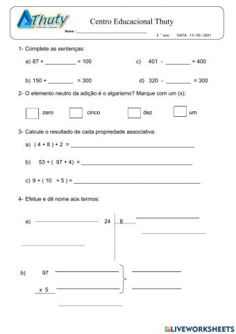 4 ano matemática