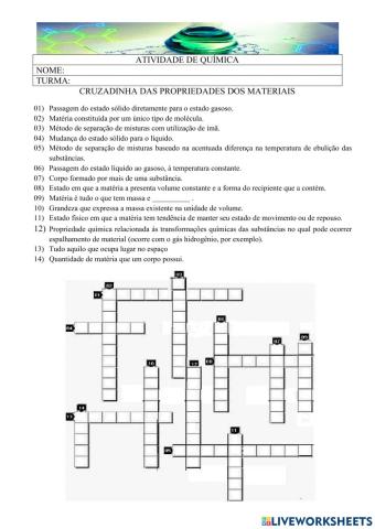 Cruzadinha das Propriedades dos Materiais