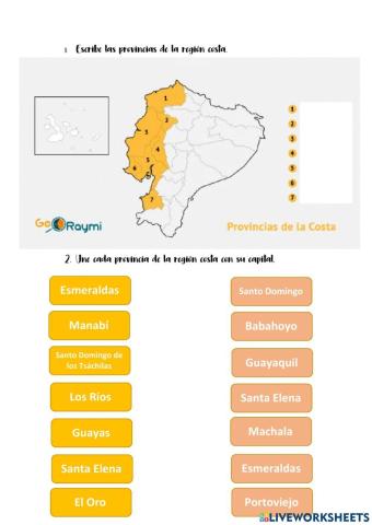 Provincias y capitales de la costa