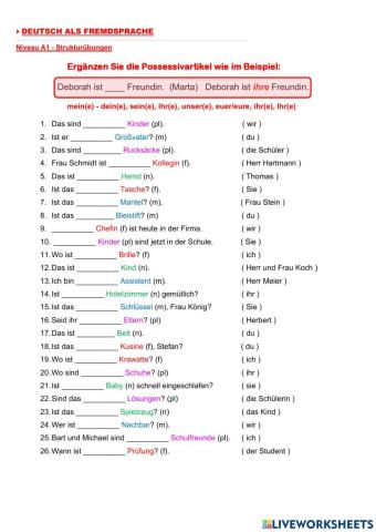 Die Possessivartikel - Arbeitsblatt 3
