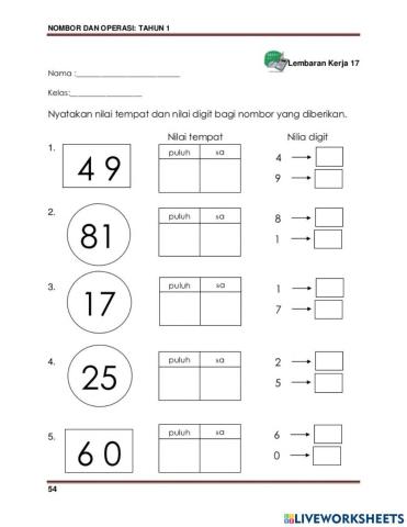 Nilai tempat dan nilai digit