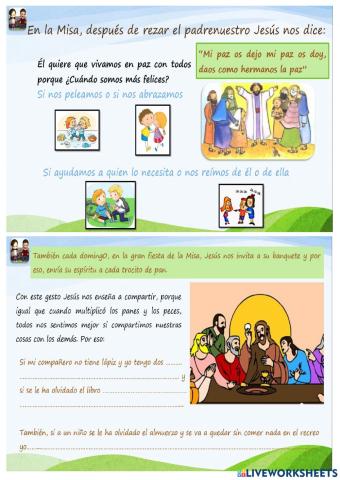 Jesús nos trae y la paz y nos enseña a compartir