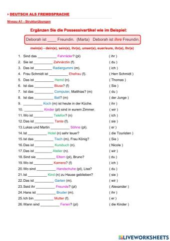 Die Possessivartikel - Arbeitsblatt 4